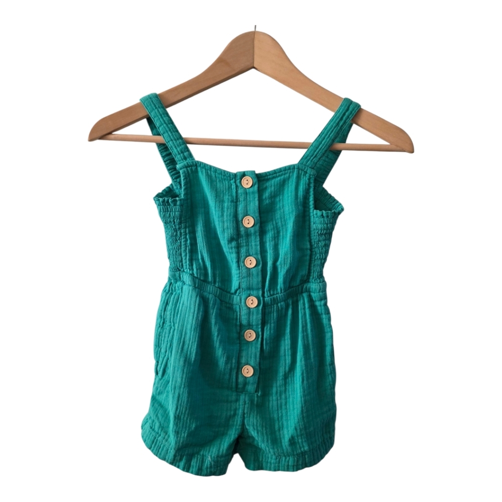 Cat & Jack Gauze Romper Open Back Bow Green